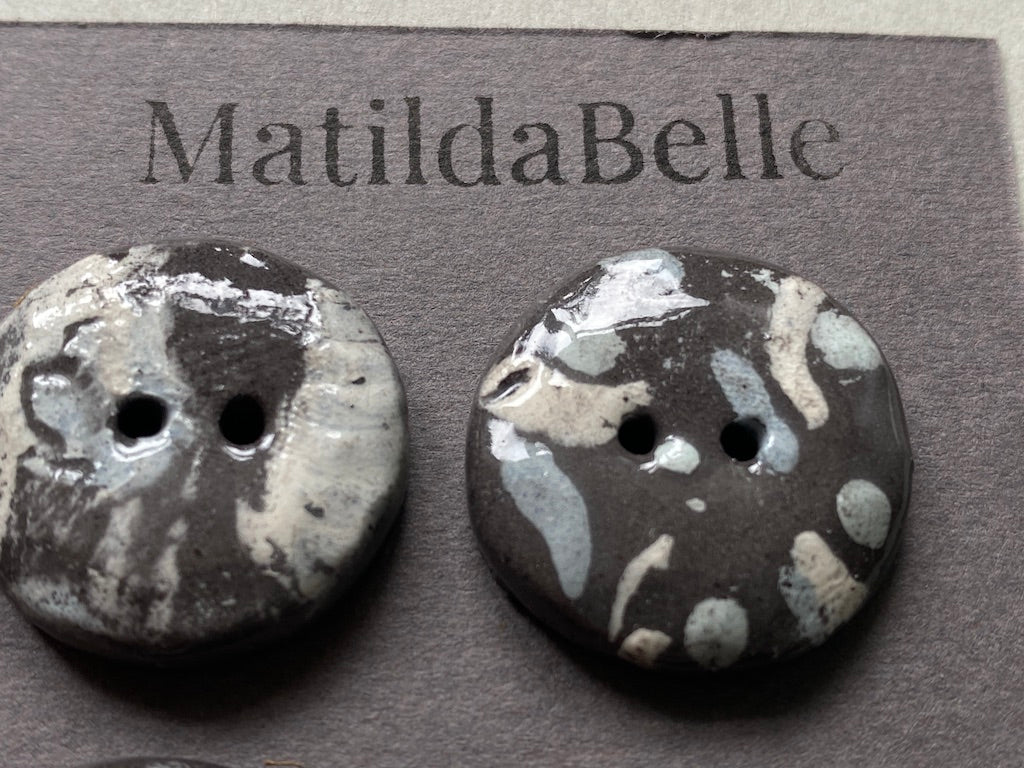 26mm Set of 4 Hand-Formed Black Clay Ceramic Round Buttons - 24mm-26mm