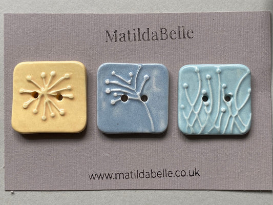 35mm Set of 3 Square Botanical Clay Buttons - 35mm  -