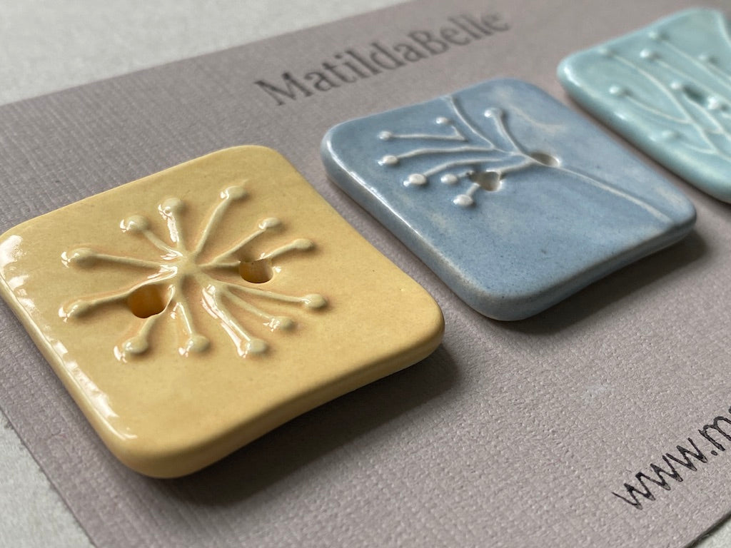 35mm Set of 3 Square Botanical Clay Buttons - 35mm -