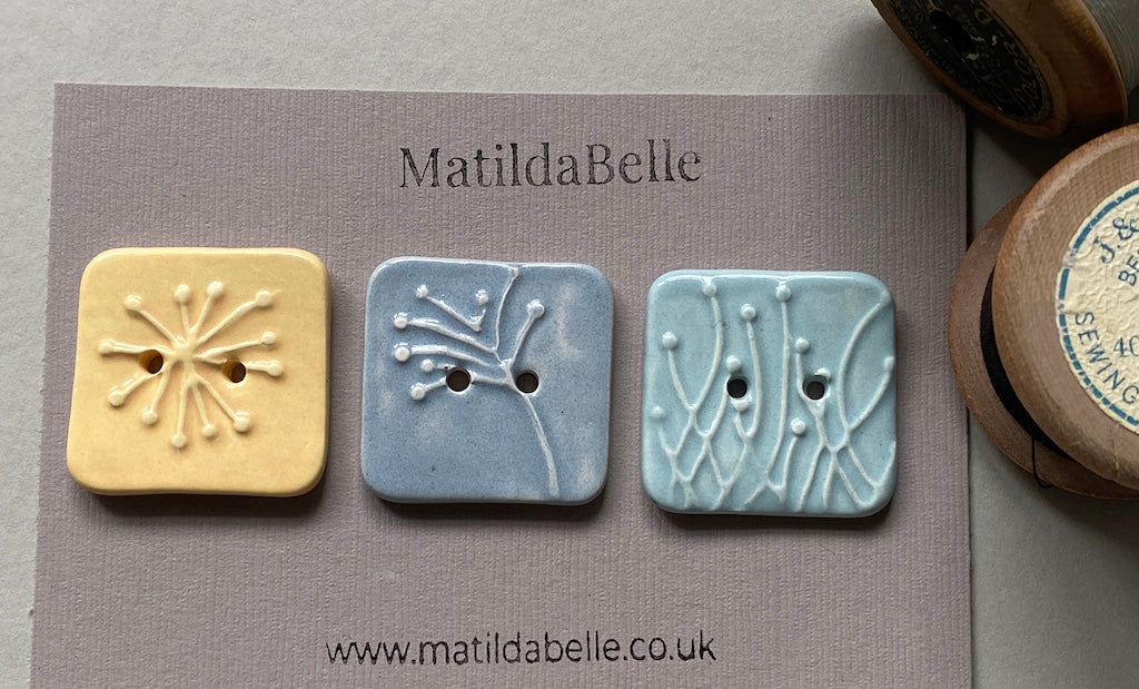 35mm Set of 3 Square Botanical Clay Buttons - 35mm -