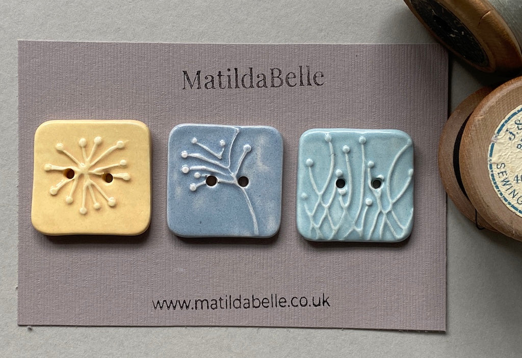 35mm Set of 3 Square Botanical Clay Buttons - 35mm -