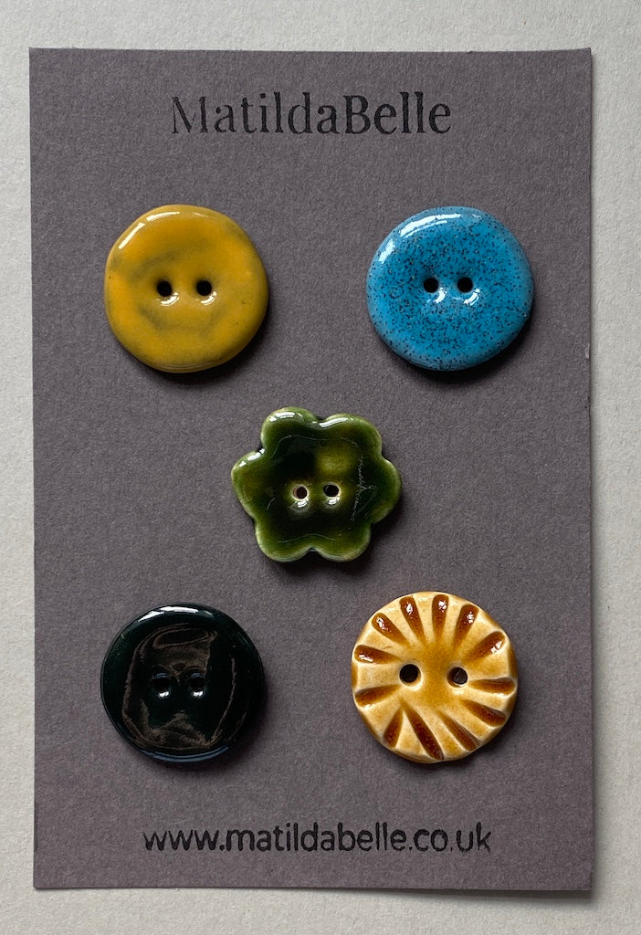 24mm buttons mixed set of five handmade ceramic buttons