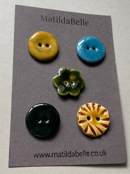 24mm buttons mixed set of five handmade ceramic buttons