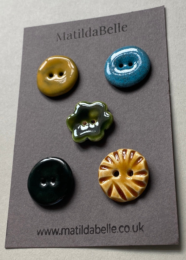 24mm buttons mixed set of five handmade ceramic buttons