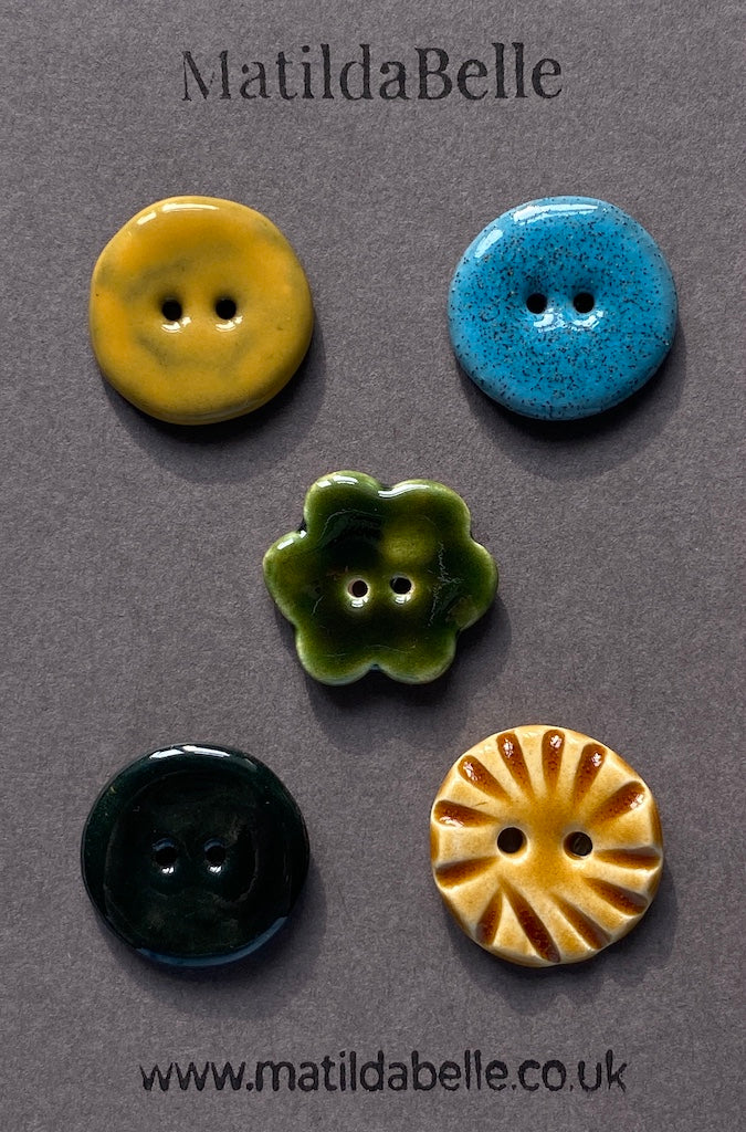 24mm buttons mixed set of five handmade ceramic buttons