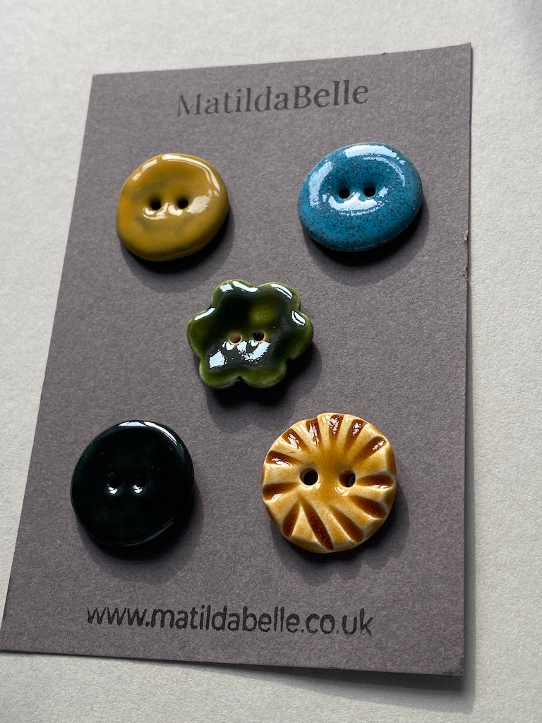 24mm buttons mixed set of five handmade ceramic buttons