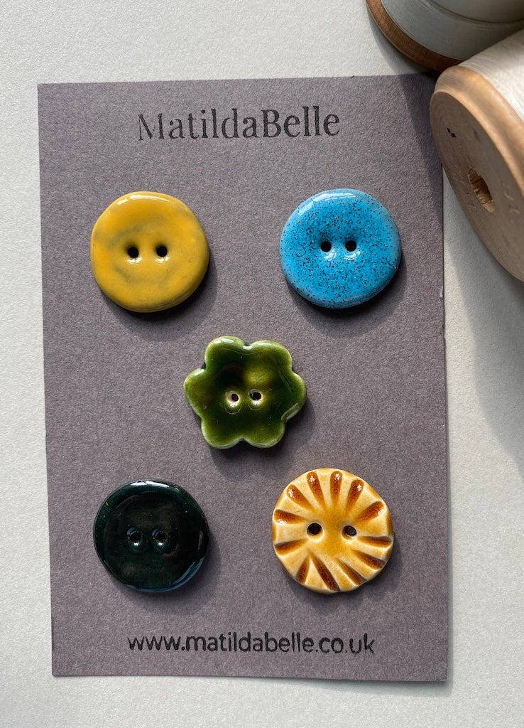 24mm buttons mixed set of five handmade ceramic buttons