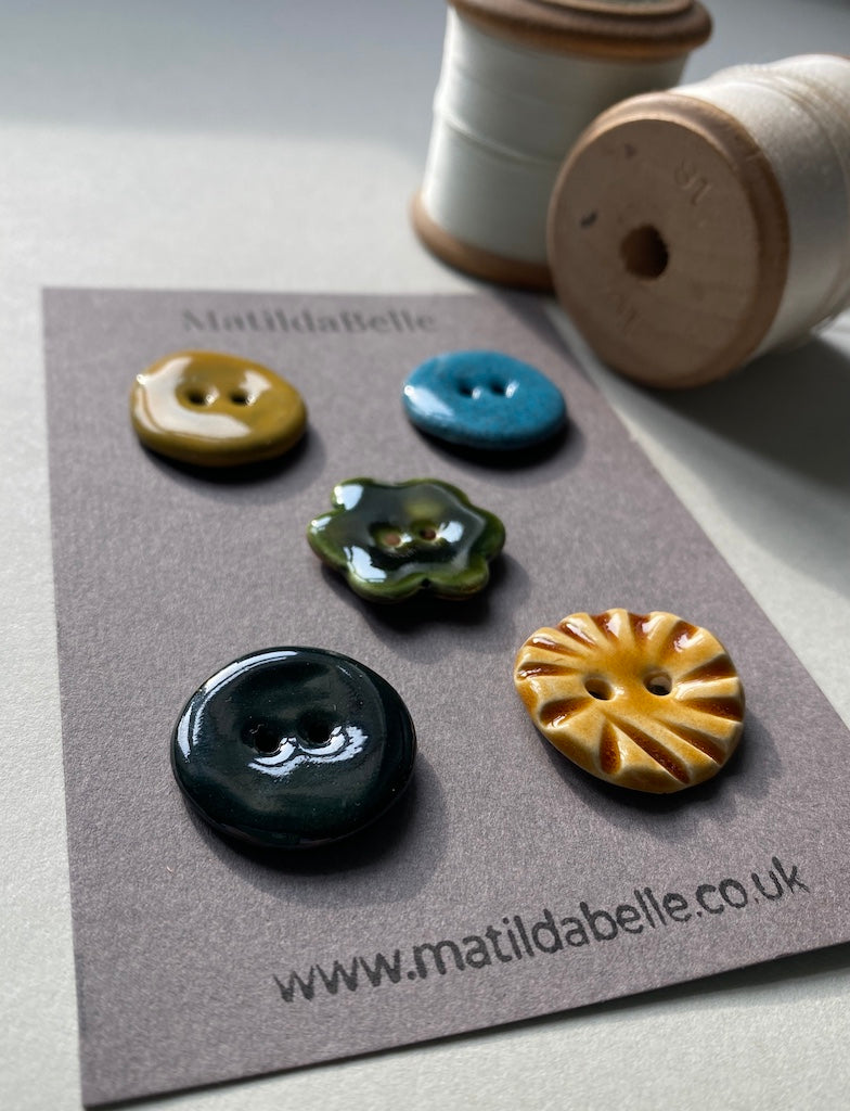 24mm buttons mixed set of five handmade ceramic buttons