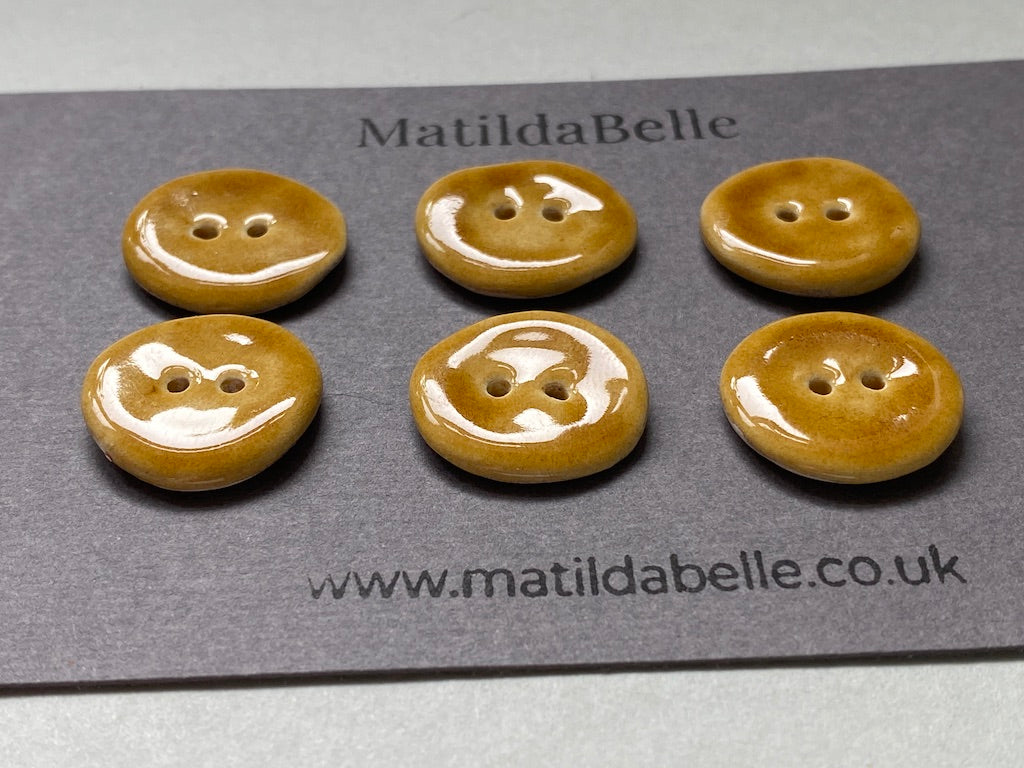 Set of 6 Hand-Formed Ceramic Round Buttons - 21mm - Rustic Yet Contemporary Design