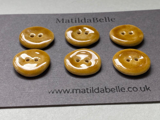 Set of 6 Hand-Formed Ceramic Round Buttons - 21mm - Rustic Yet Contemporary Design