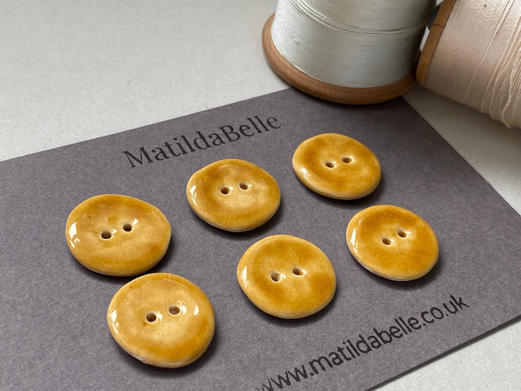Set of 6 Hand-Formed Ceramic Round Buttons - 21mm - Rustic Yet Contemporary Design