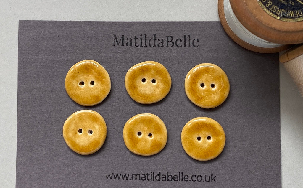 Set of 6 Hand-Formed Ceramic Round Buttons - 21mm - Rustic Yet Contemporary Design