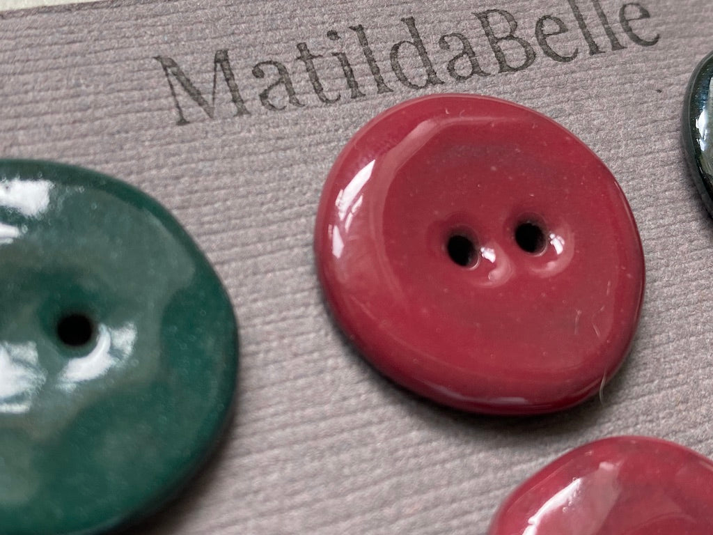 24mm Set of six handmade ceramic 24mm round buttons mixed colours