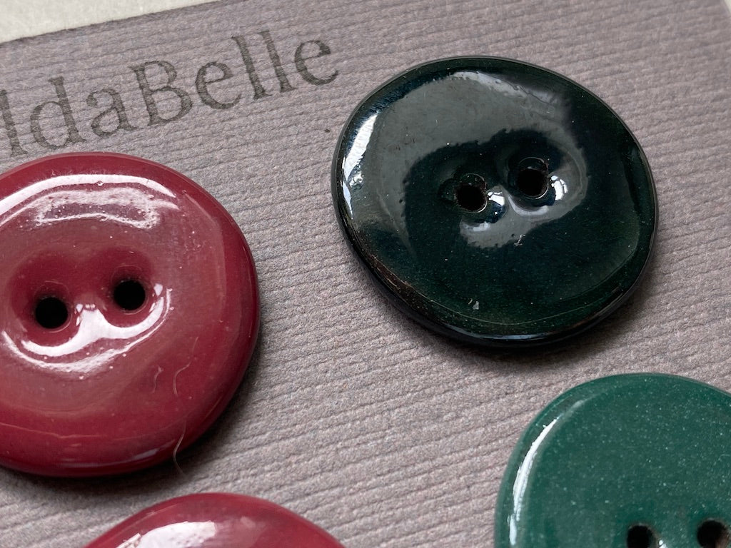 24mm Set of six handmade ceramic 24mm round buttons mixed colours