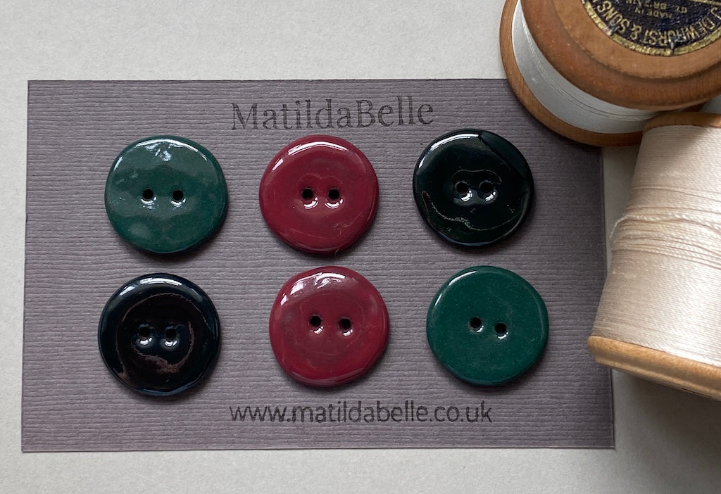24mm Set of six handmade ceramic 24mm round buttons mixed colours