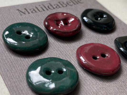 24mm Set of six handmade ceramic 24mm round buttons mixed colours