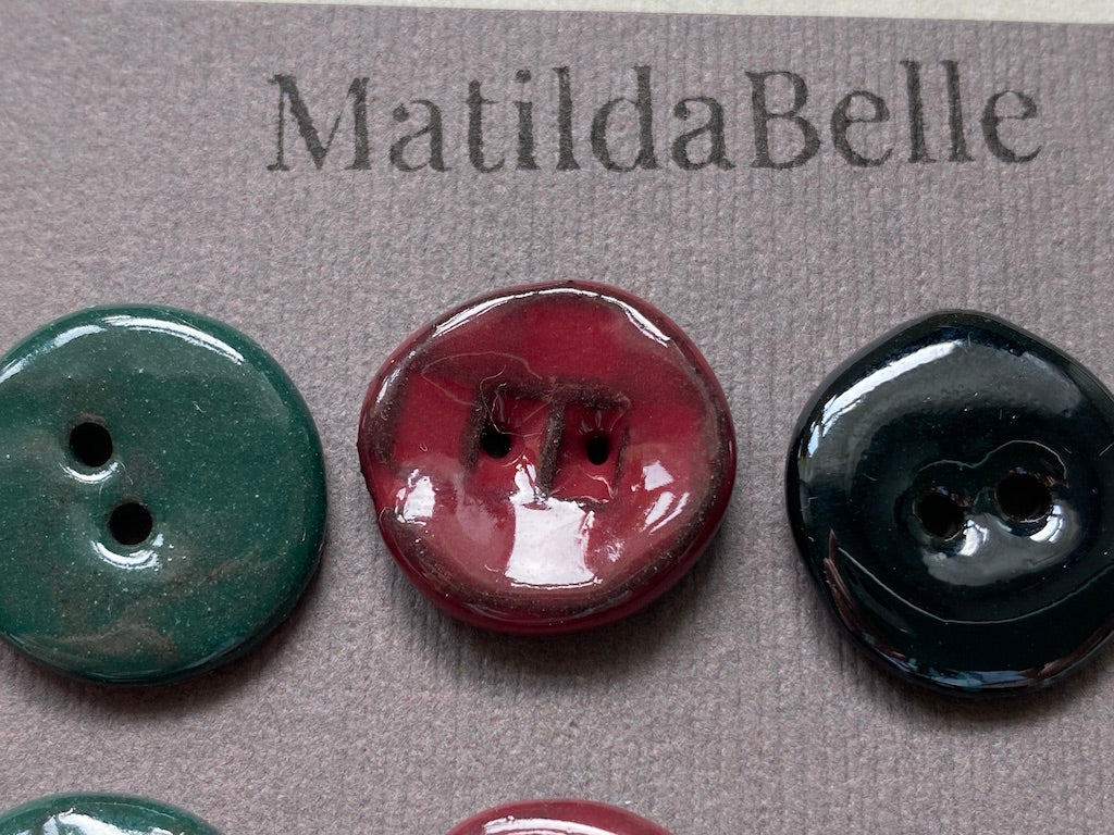 24mm Set of six handmade ceramic 24mm round buttons mixed colours