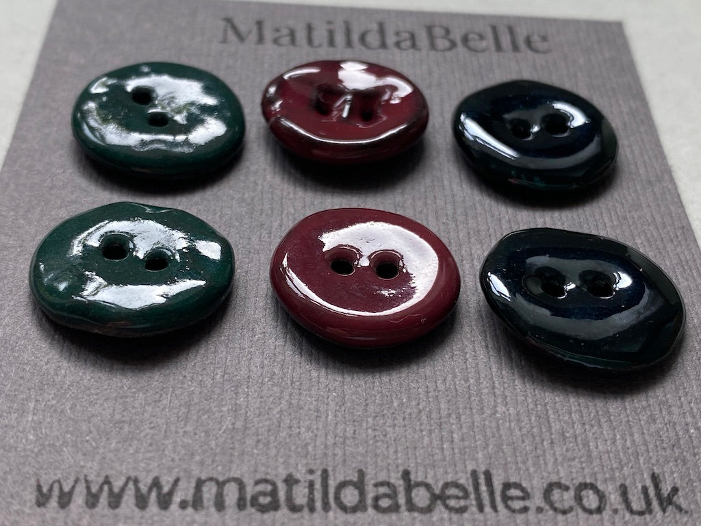 24mm Set of six handmade ceramic 24mm round buttons mixed colours