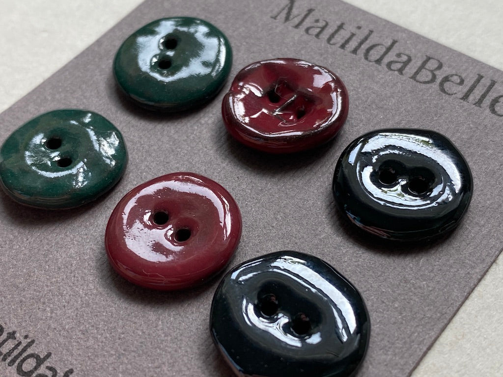 24mm Set of six handmade ceramic 24mm round buttons mixed colours