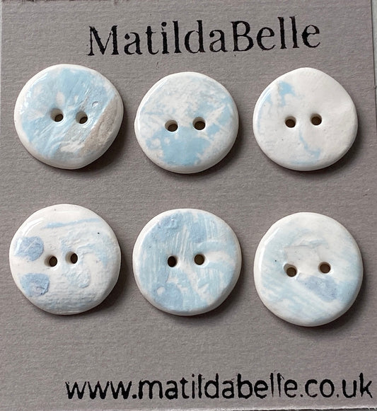 19mm Set of 6 Hand-Formed White Clay Ceramic Round Buttons