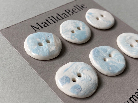 19mm Set of 6 Hand-Formed White Clay Ceramic Round Buttons
