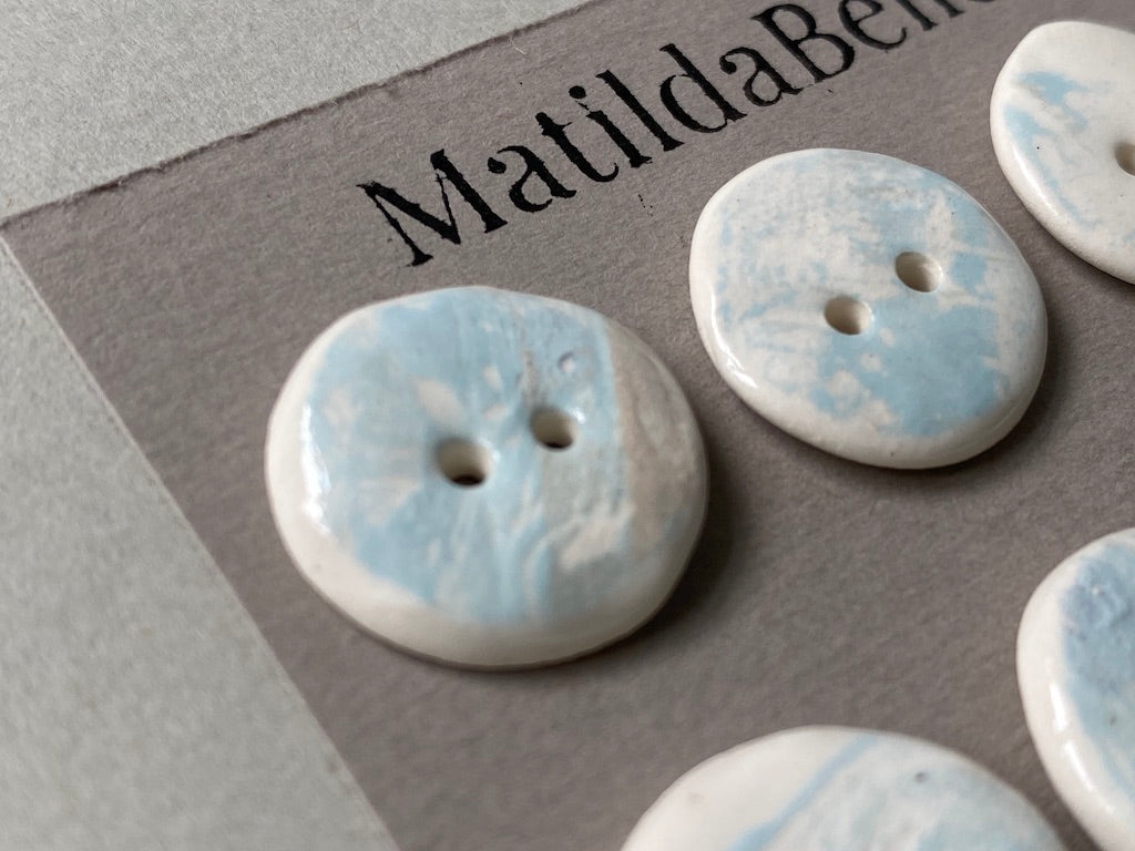 19mm Set of 6 Hand-Formed White Clay Ceramic Round Buttons