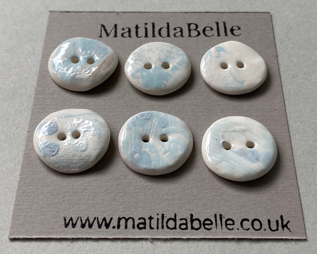 19mm Set of 6 Hand-Formed White Clay Ceramic Round Buttons