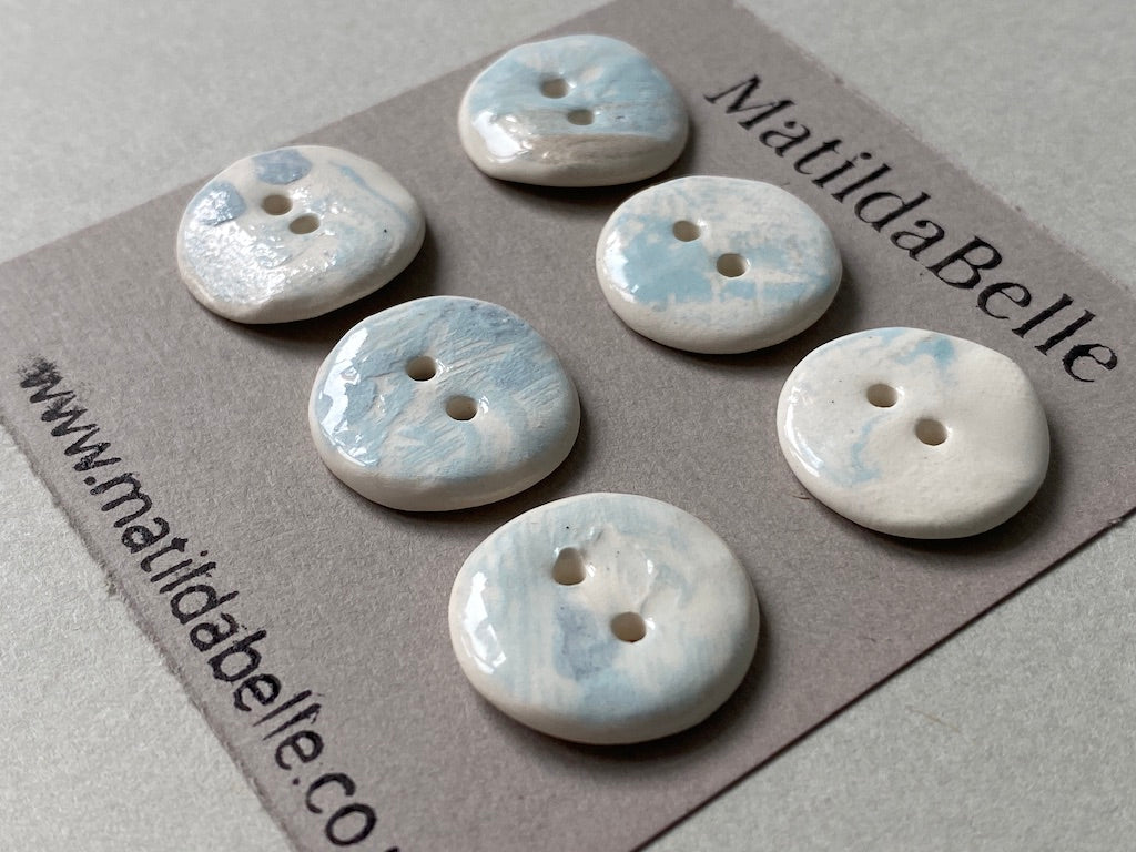 19mm Set of 6 Hand-Formed White Clay Ceramic Round Buttons