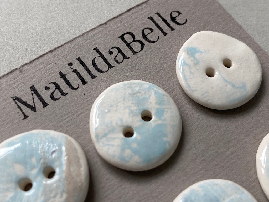 19mm Set of 6 Hand-Formed White Clay Ceramic Round Buttons