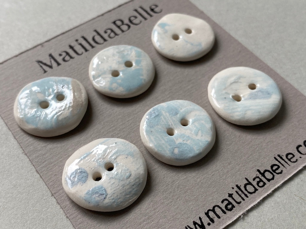 19mm Set of 6 Hand-Formed White Clay Ceramic Round Buttons