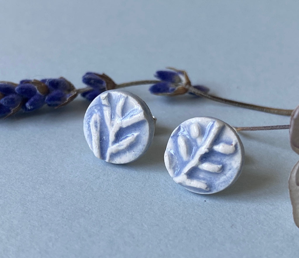 Handmade Ceramic Botanical Earrings - Sterling Silver Posts