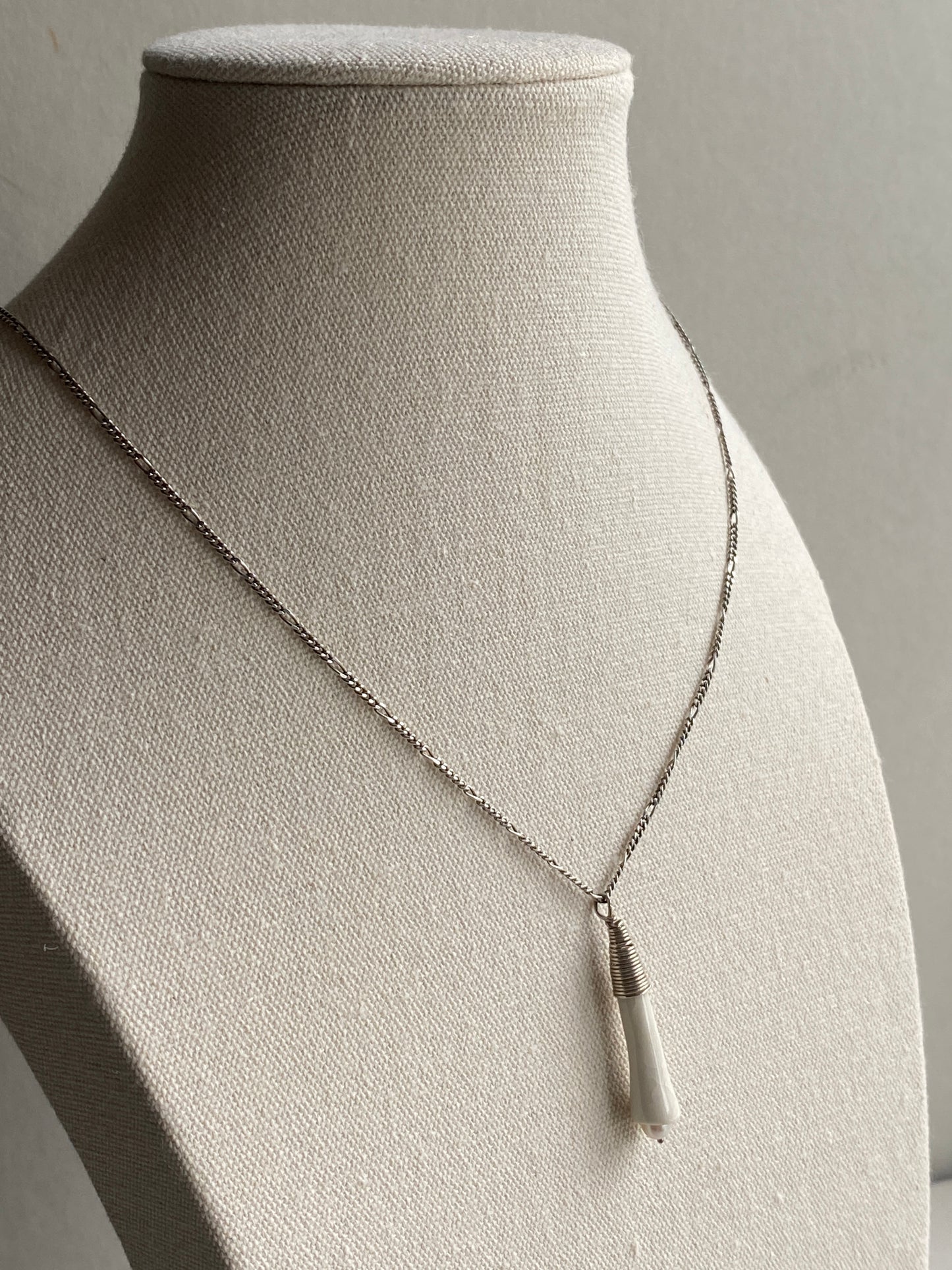 Handmade Porcelain Pendant Necklace with Blush white Pearl - Sterling Silver Wire