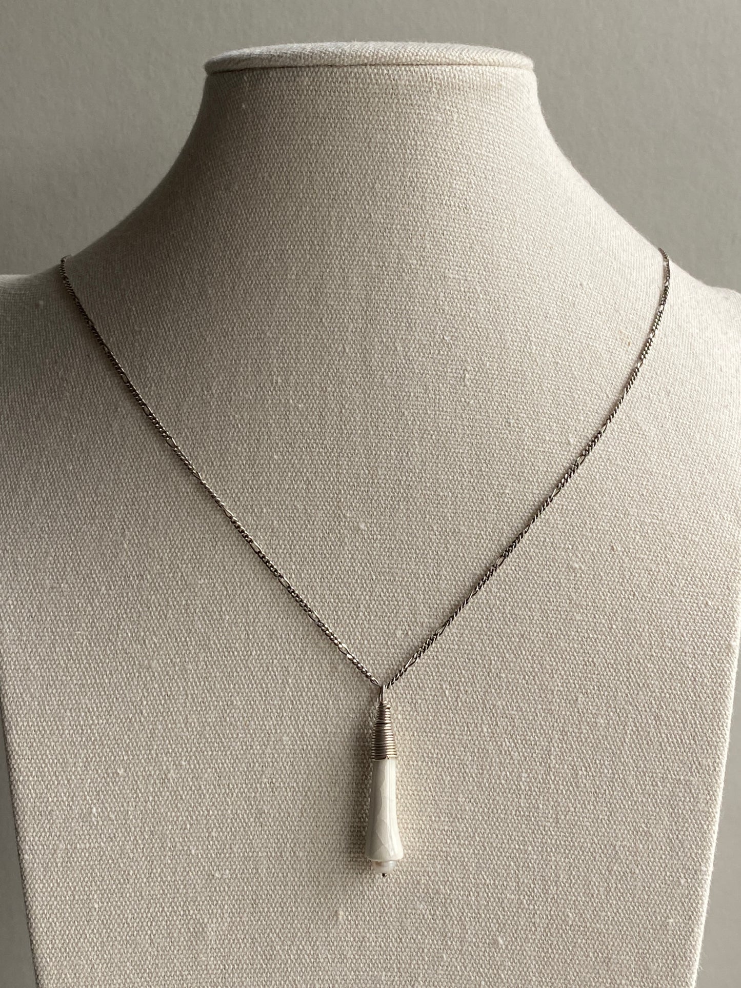 Handmade Porcelain Pendant Necklace with Blush white Pearl - Sterling Silver Wire