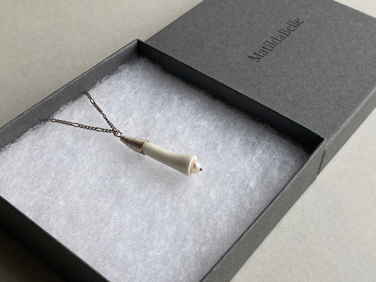 Handmade Porcelain Pendant Necklace with Blush white Pearl - Sterling Silver Wire