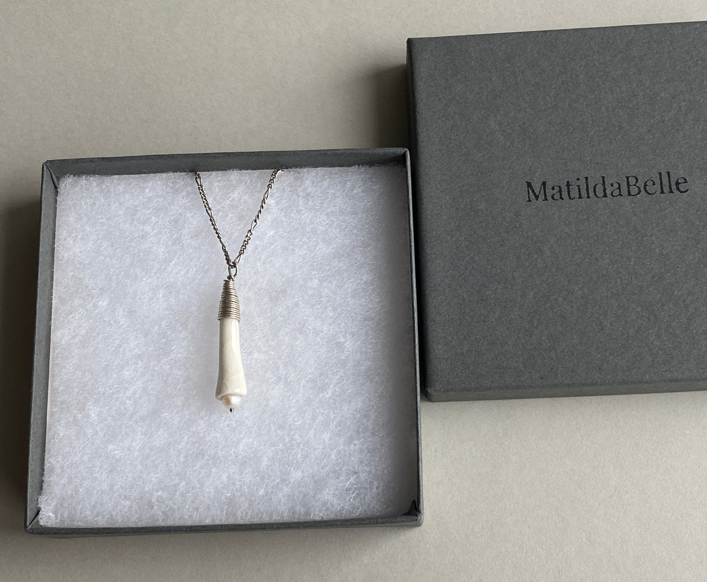 Handmade Porcelain Pendant Necklace with Blush white Pearl - Sterling Silver Wire