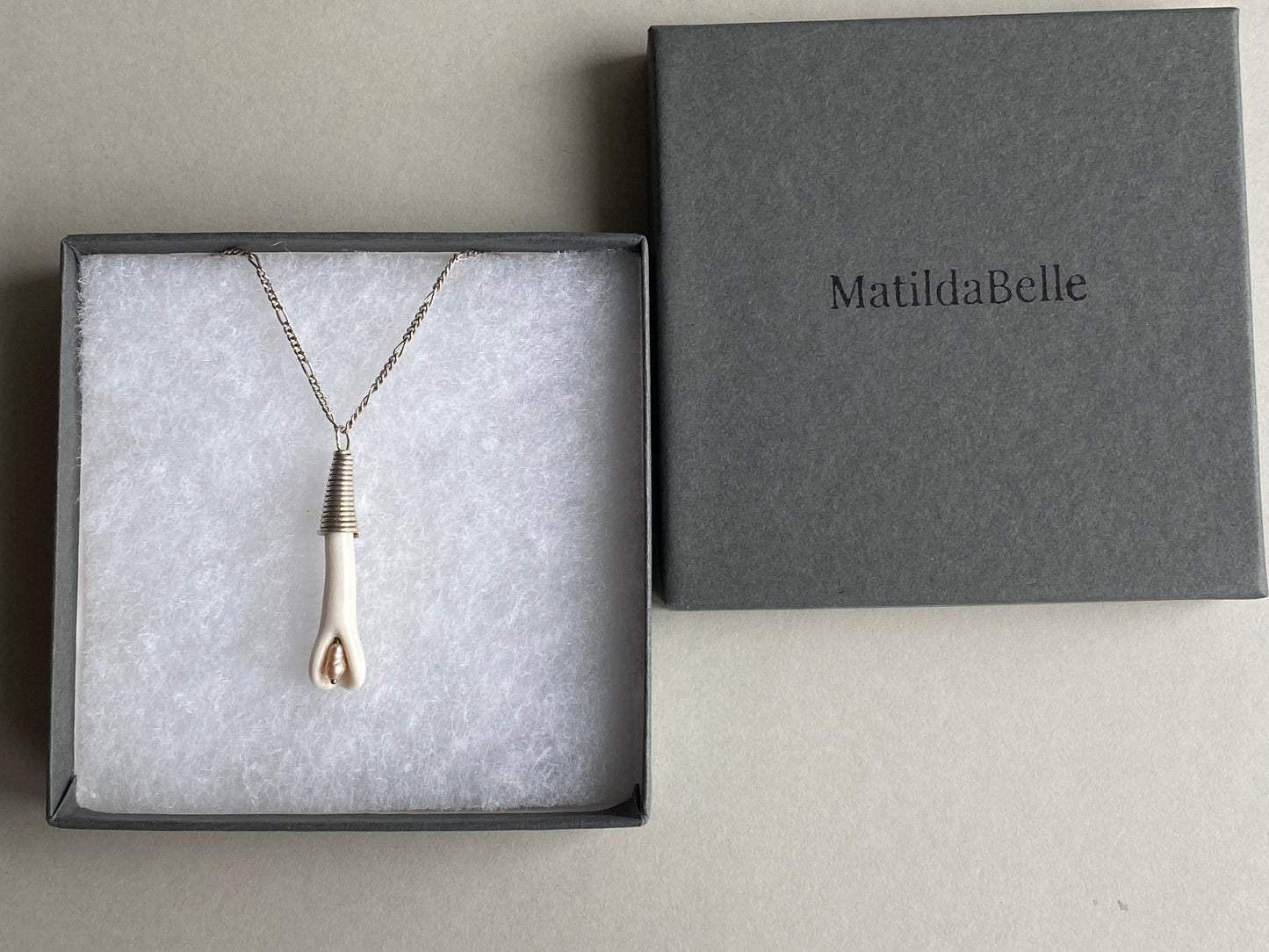 Handmade Porcelain Pendant Necklace with Blush Pink Pearl - Sterling Silver Wire Wrap