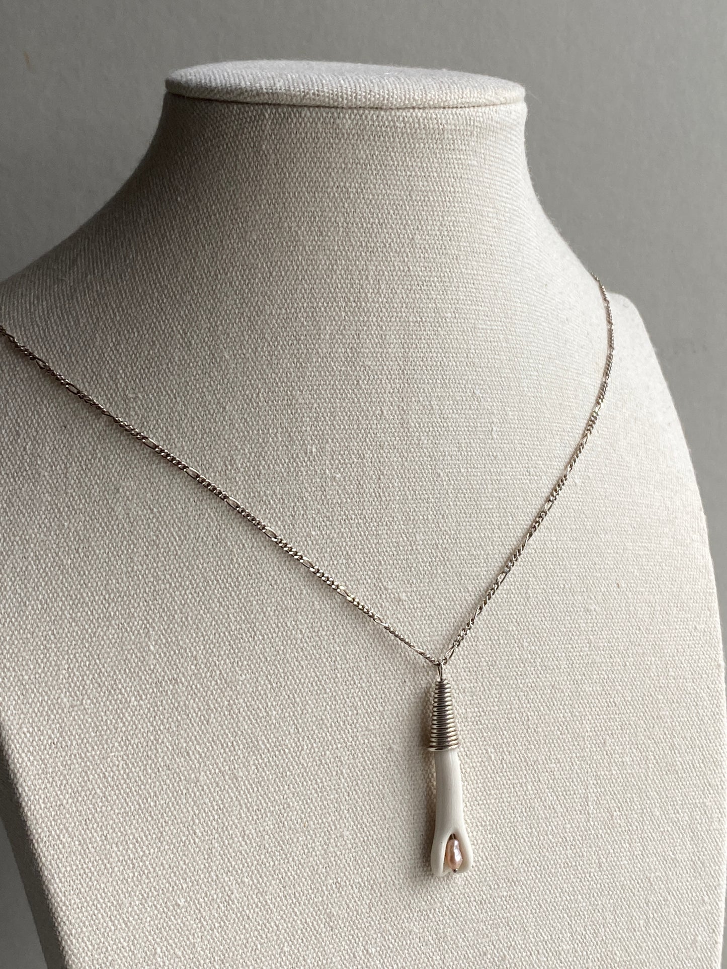 Handmade Porcelain Pendant Necklace with Blush Pink Pearl - Sterling Silver Wire Wrap