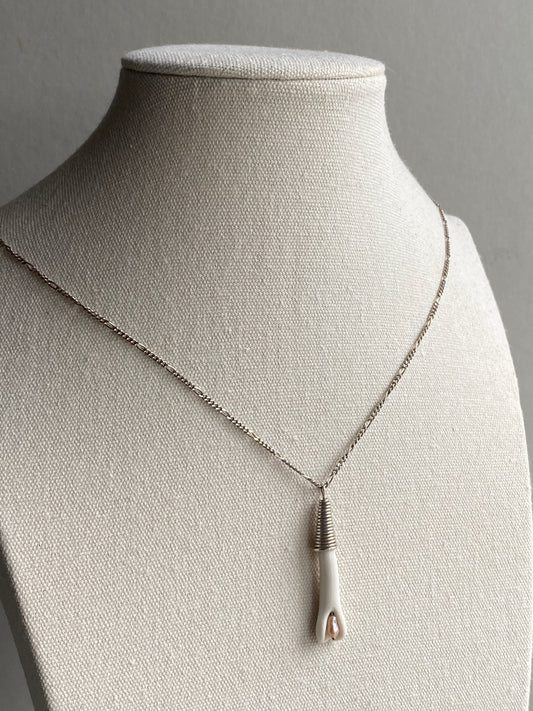 Handmade Porcelain Pendant Necklace with Blush Pink Pearl - Sterling Silver Wire Wrap