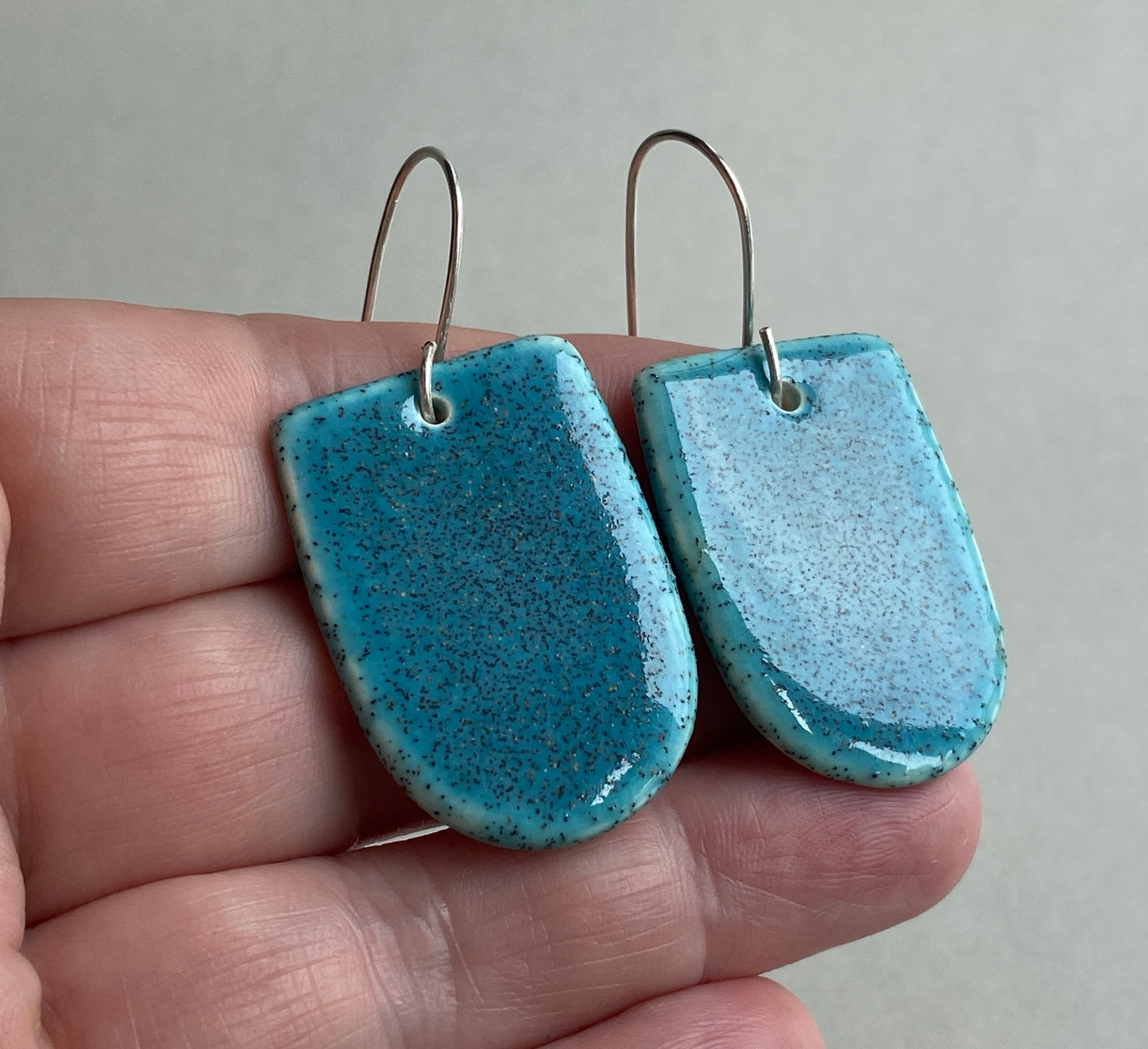 Ceramic Large Dangle Earrings-Hawaiian blue- Handmade Recycled Silver Wires