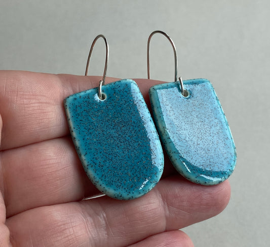 Ceramic Large Dangle Earrings-Hawaiian blue- Handmade Recycled Silver Wires