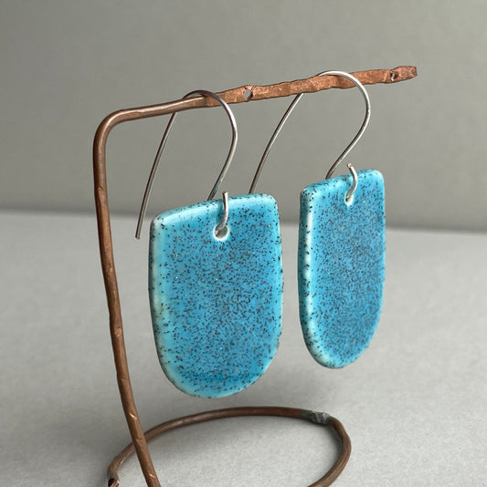 Ceramic Large Dangle Earrings-Hawaiian blue- Handmade Recycled Silver Wires