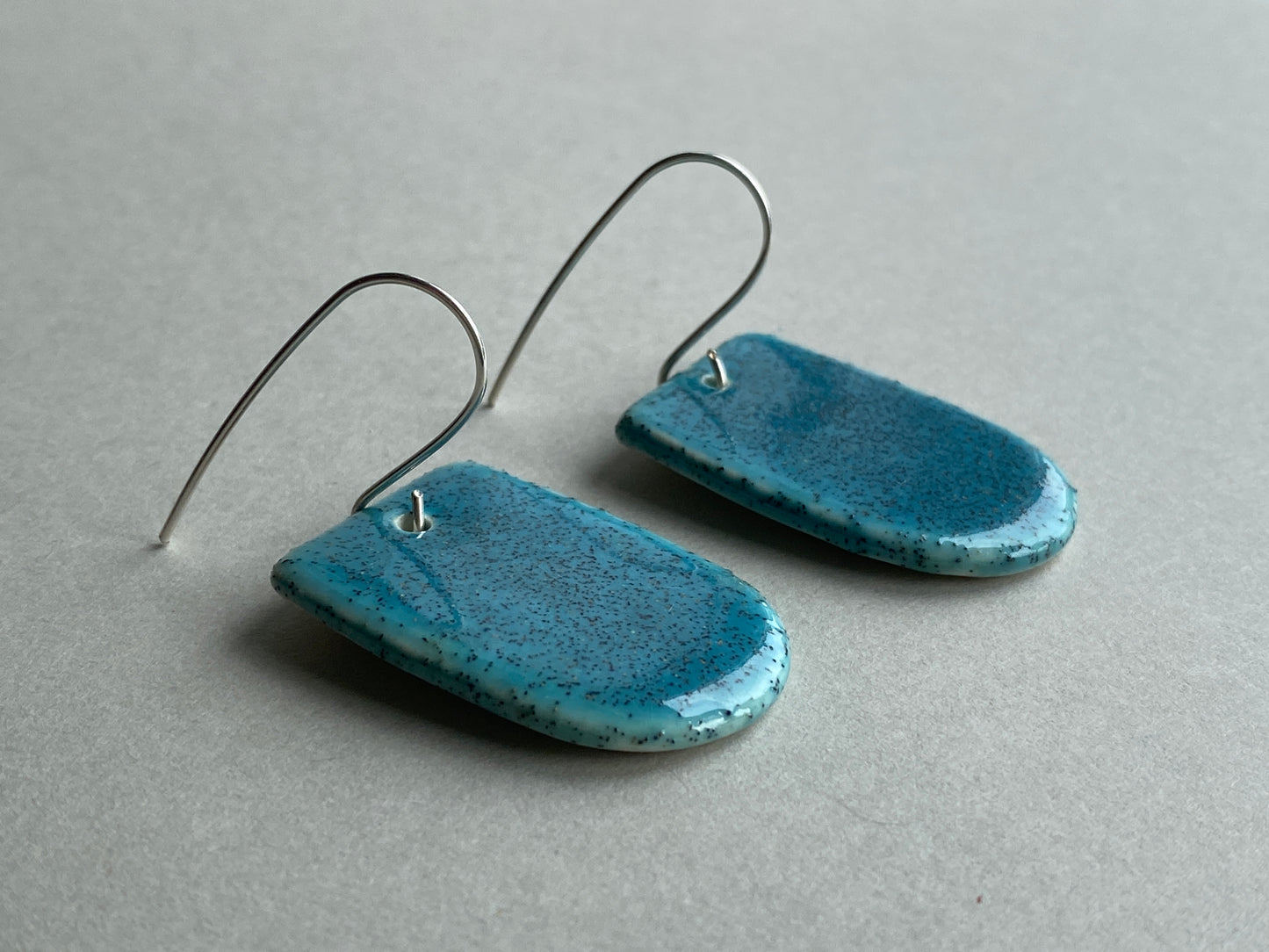 Ceramic Large Dangle Earrings-Hawaiian blue- Handmade Recycled Silver Wires