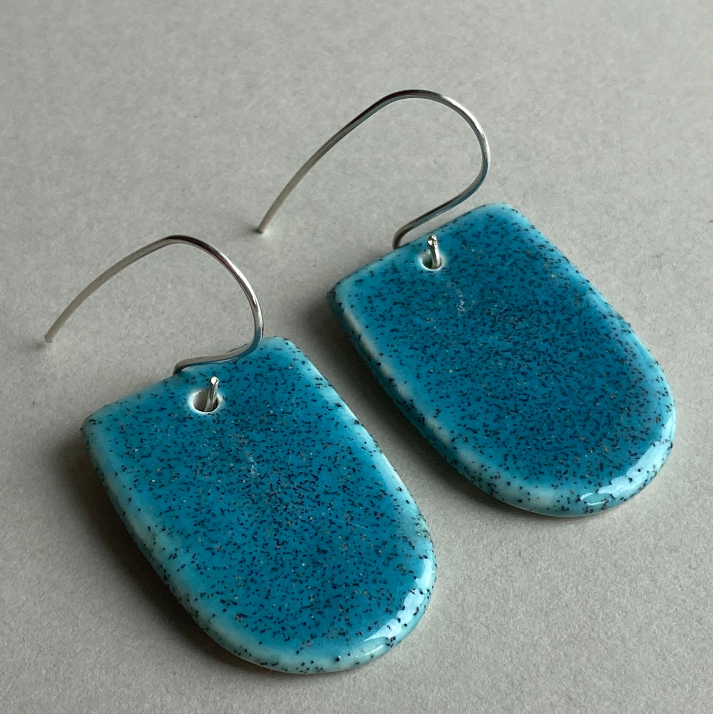 Ceramic Large Dangle Earrings-Hawaiian blue- Handmade Recycled Silver Wires