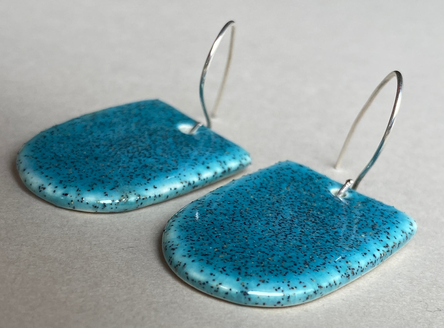 Ceramic Large Dangle Earrings-Hawaiian blue- Handmade Recycled Silver Wires