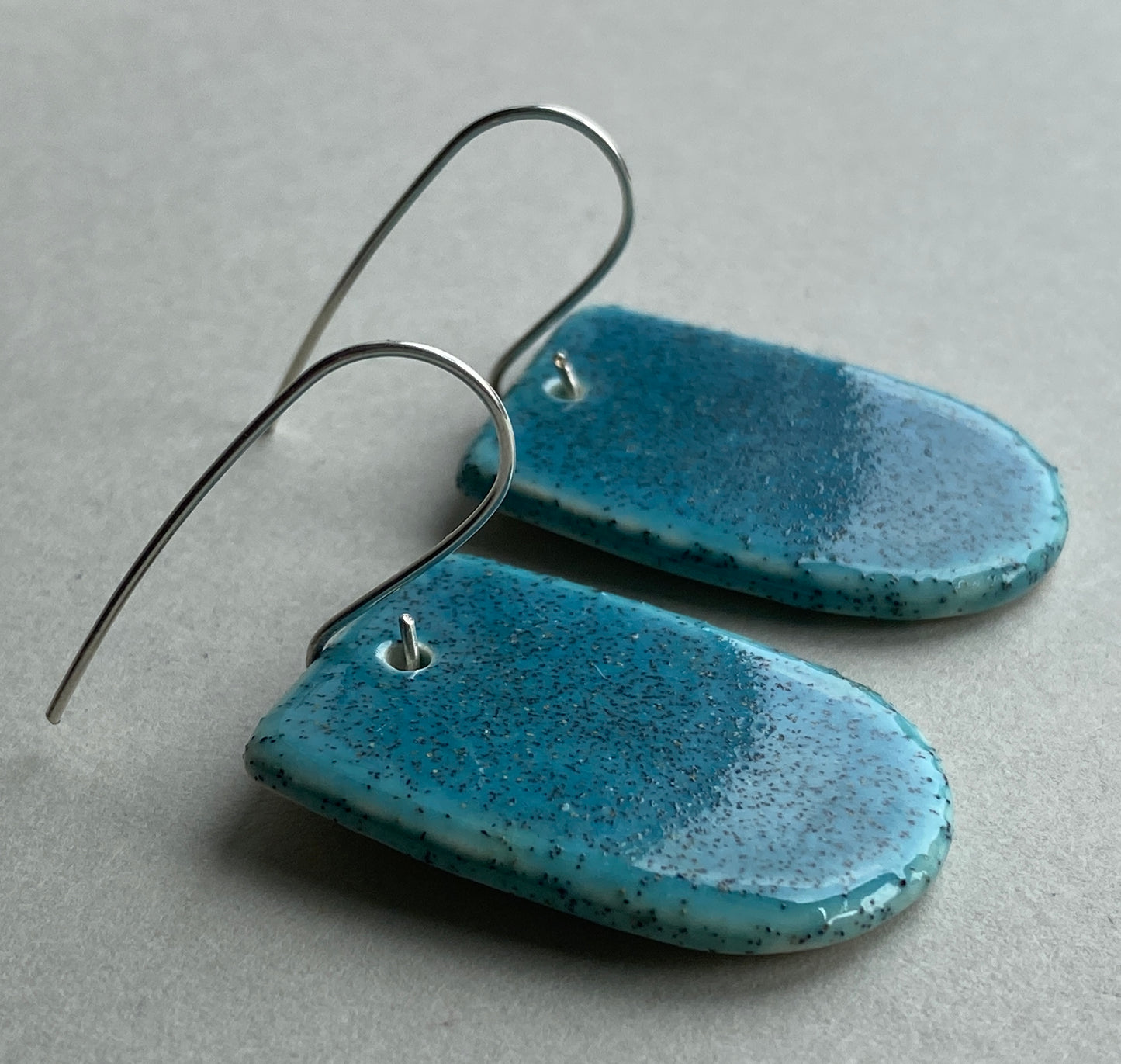 Ceramic Large Dangle Earrings-Hawaiian blue- Handmade Recycled Silver Wires