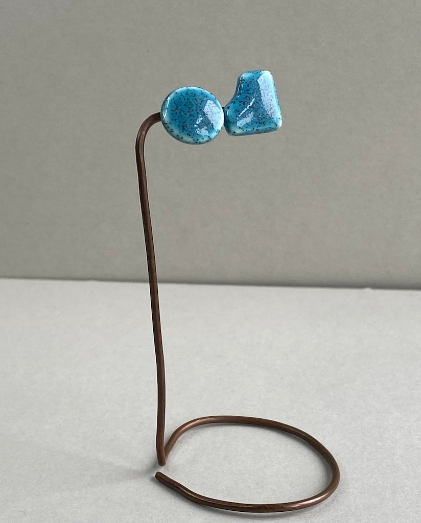 Stud Earrings Blue - Handmade Ceramic mismatched - sterling silver include P&P