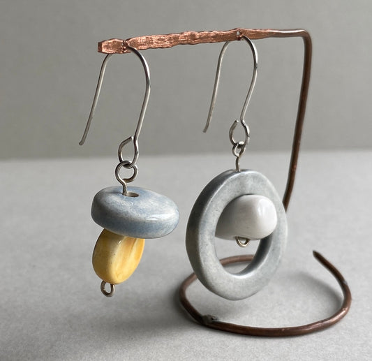 Handmade Ceramic Bead Unique Pastel Dangly Earrings-Sterling Silver-Pastel