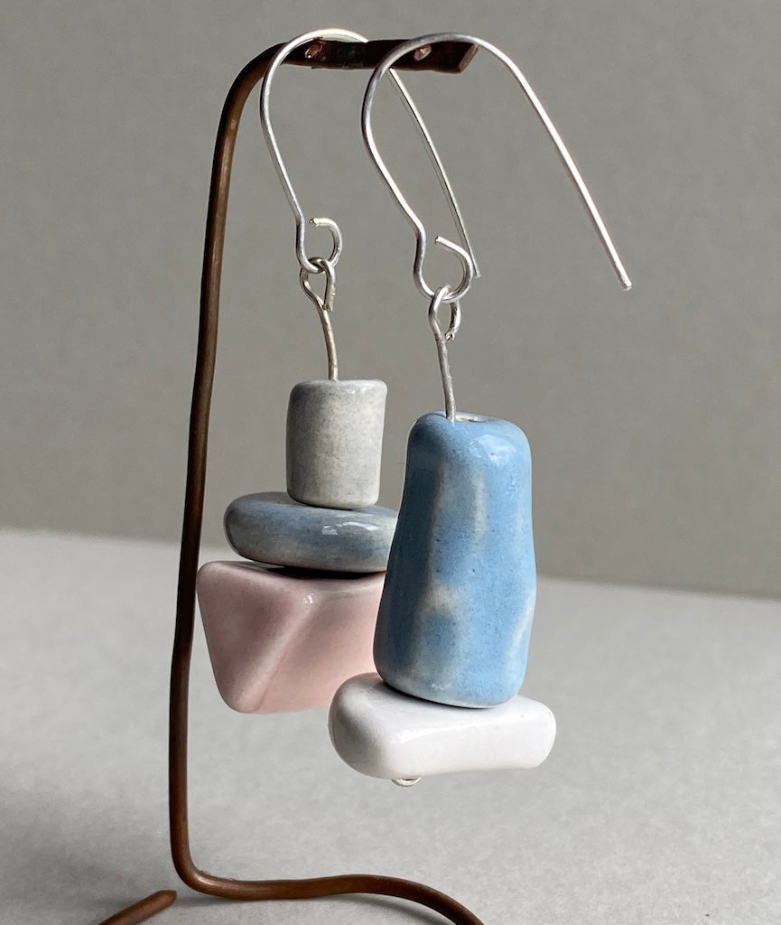 Pastel Charm: Handmade Ceramic Bead Dangly mismatched Earrings
