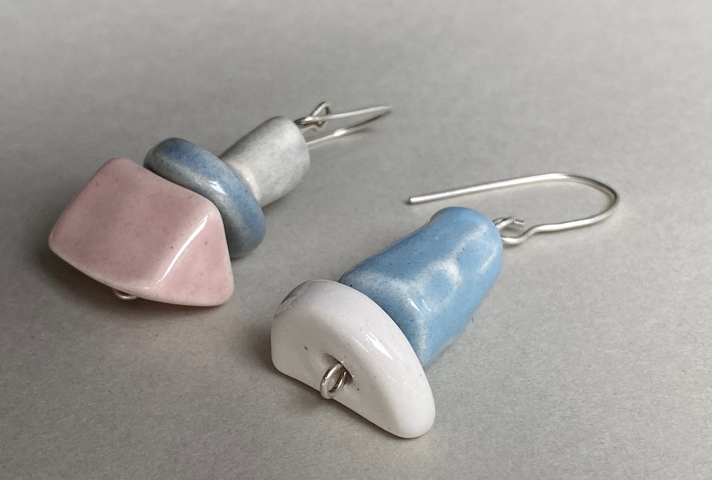 Pastel Charm: Handmade Ceramic Bead Dangly mismatched Earrings