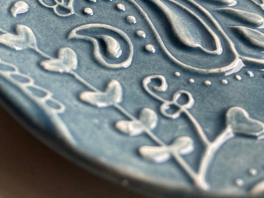 Soap Dish Blue Handmade Ceramic -Paisley design